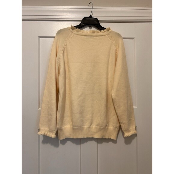 BTFBM SWEATER WOMENS SIZE Large BUTTON UP LONG SLEEVE Cream Ruffle Long Sleeves - Picture 6 of 6